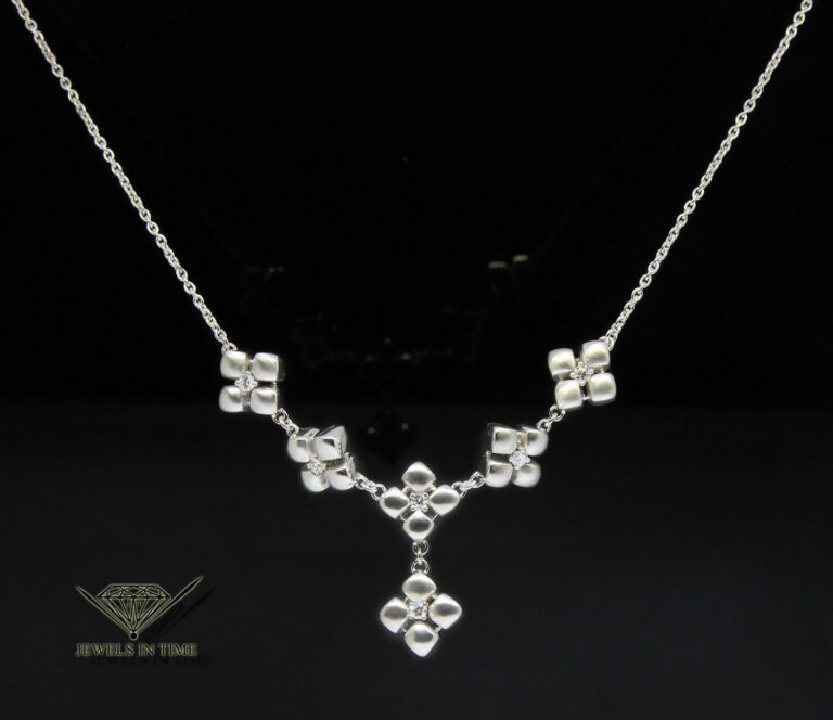 Marlene Stowe Flower Motif 18k White Gold Diamond Necklace Chain 16"