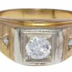 Mens 14k  Gold Two Toned Diamond Ring 10.5