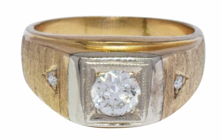 Mens 14k  Gold Two Toned Diamond Ring 10.5