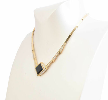 Necklace 14k Yellow Gold Onyx & 2.10 Carat Diamond