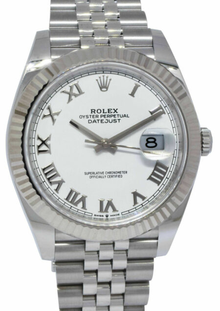 NEW Rolex Datejust 41 Steel 18k Gold Bezel White Roman Dial Watch B/P '22 126334