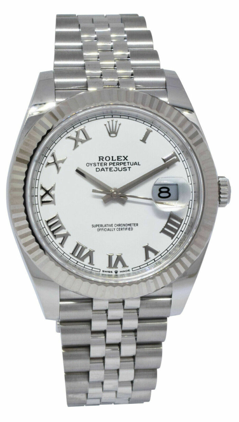 NEW Rolex Datejust 41 Steel 18k Gold Bezel White Roman Dial Watch B/P '22 126334