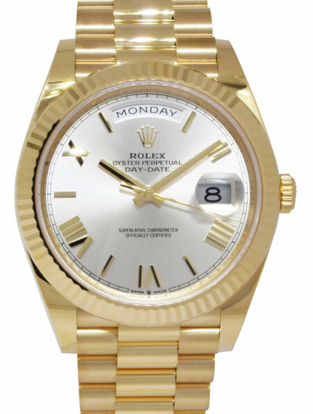 NEW Rolex Day-Date 40 President 18k Yellow Gold Silver Dial Watch B/P '22 228238