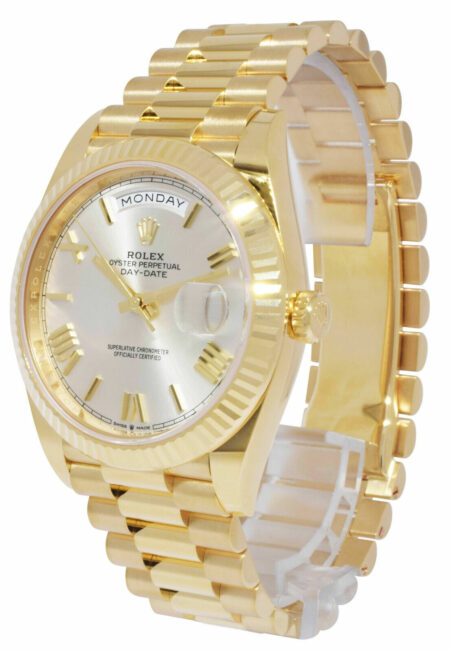 NEW Rolex Day-Date 40 President 18k Yellow Gold Silver Dial Watch B/P '22 228238