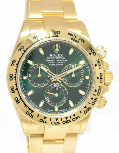 NEW Rolex Daytona Chronograph 18k YG Green Dial Mens Watch B/P '22 116508