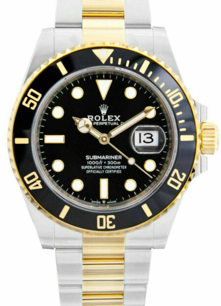 NEW Rolex Submariner Date 18k Gold Steel Ceramic Black 41mm Watch B/P '23 126613