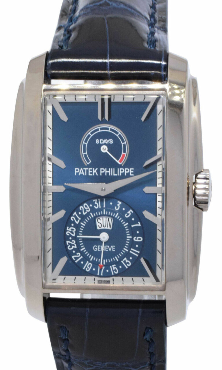 NOS Patek Philippe Gondolo 8 Days Day/Day 18k WG Blue Dial Watch Archive 5200G