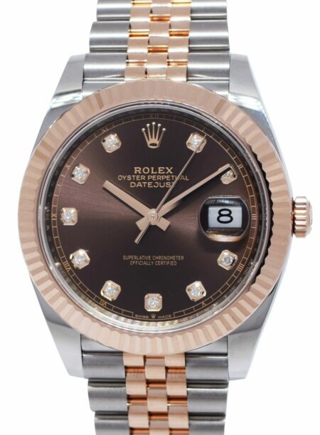 NOS Rolex Datejust 41 18k Rose Gold/Steel Chocolate Diamond Watch B/P '21 126331