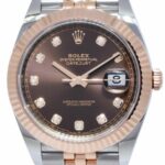 NOS Rolex Datejust 41 18k Rose Gold/Steel Chocolate Diamond Watch B/P '21 126331