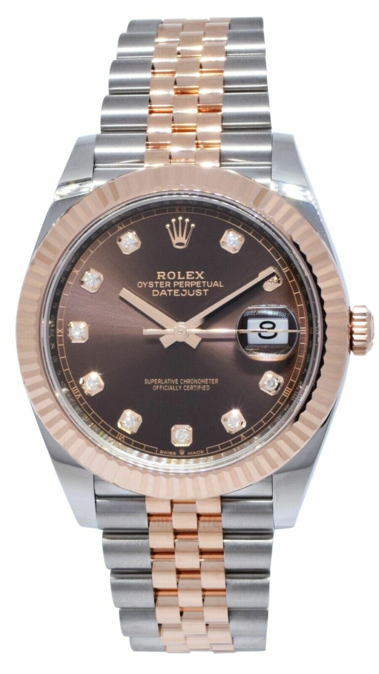 NOS Rolex Datejust 41 18k Rose Gold/Steel Chocolate Diamond Watch B/P '21 126331