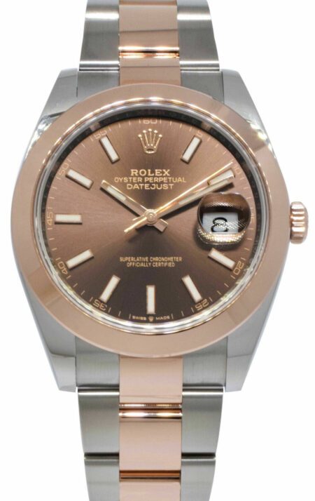 NOS Rolex Datejust 41 Chocolate Dial 18k Rose Gold Steel Watch B/P '21 126301