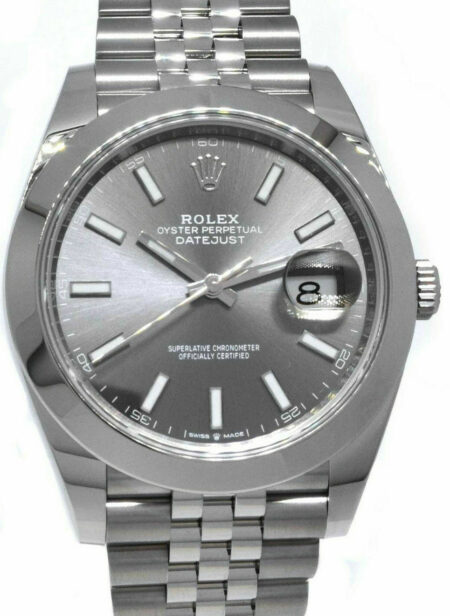 NOS Rolex Datejust 41 SS Rhodium Index Dial Jubilee Mens Watch B/P '21 126300