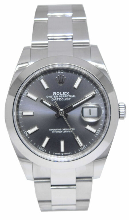 NOS Rolex Datejust 41 SS Rhodium Index Dial Oyster Mens Watch B/P '21 126300