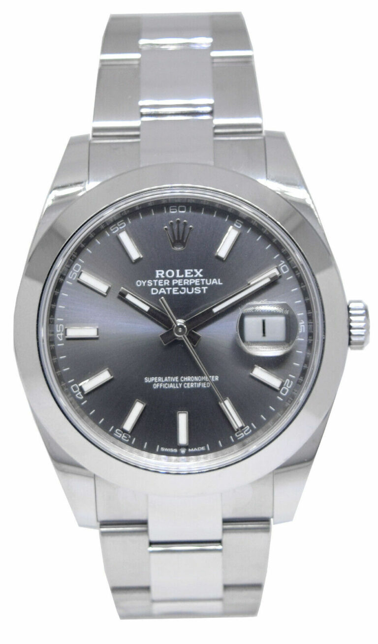 NOS Rolex Datejust 41 SS Rhodium Index Dial Oyster Mens Watch B/P '21 126300