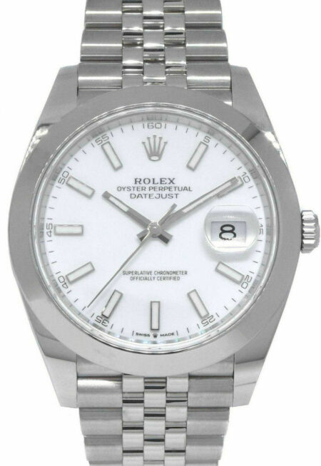 NOS Rolex Datejust 41 Steel White Dial Jubilee Bracelet Watch B/P '21 126300