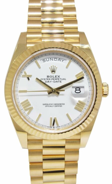 NOS Rolex Day-Date 40 President 18k Yellow Gold White Dial Watch B/P '21 228238