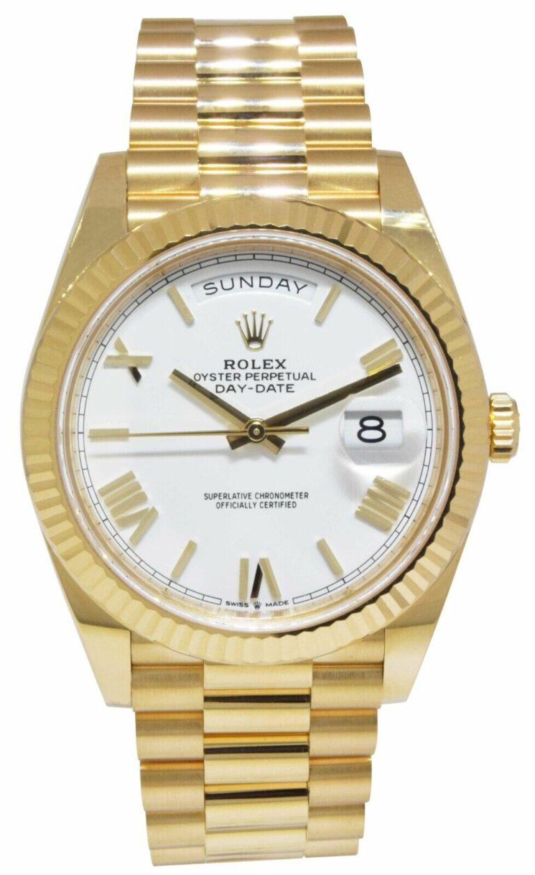 NOS Rolex Day-Date 40 President 18k Yellow Gold White Dial Watch B/P '21 228238