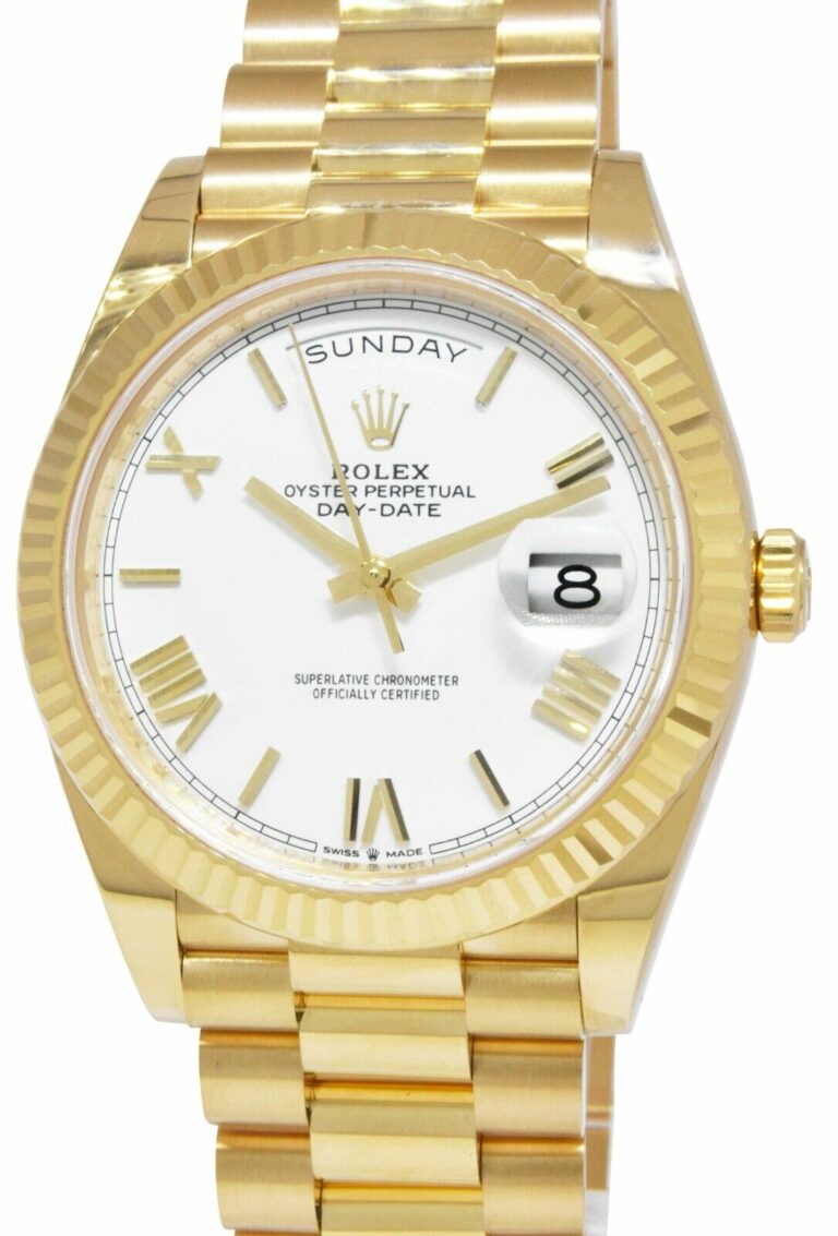 NOS Rolex Day-Date 40 President 18k Yellow Gold White Dial Watch B/P '21 228238