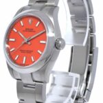 NOS Rolex Oyster Perpetual 31 Steel Coral Red Dial Mens Watch B/P '21 277200