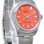 NOS Rolex Oyster Perpetual 31 Steel Coral Red Dial Mens Watch B/P '21 277200