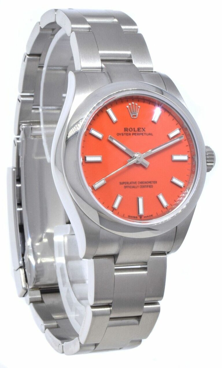 NOS Rolex Oyster Perpetual 31 Steel Coral Red Dial Mens Watch B/P '21 277200