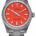 NOS Rolex Oyster Perpetual 31 Steel Coral Red Dial Mens Watch B/P '21 277200