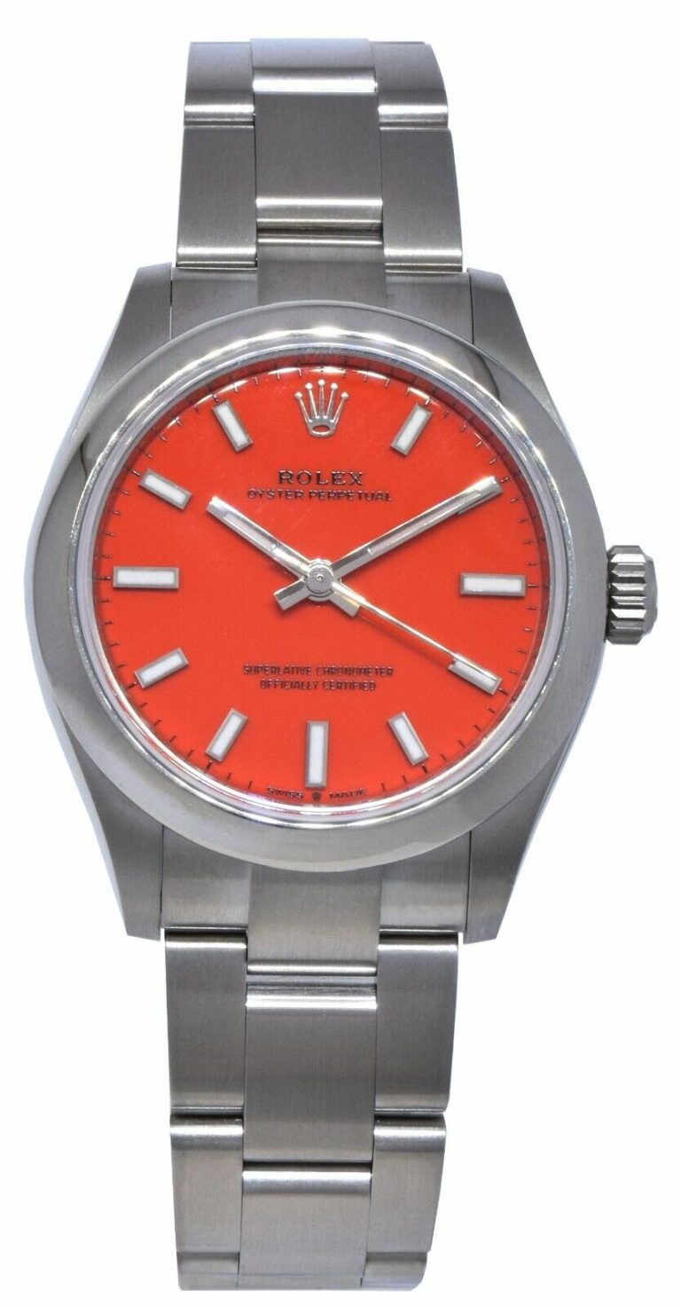 NOS Rolex Oyster Perpetual 31 Steel Coral Red Dial Mens Watch B/P '21 277200