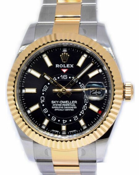 NOS Rolex Sky-Dweller Black Dial 18k Gold 
Steel 42mm Watch B/P '21 326933