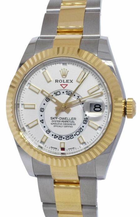 NOS Rolex Sky-Dweller White Dial 18k YG 
Steel 42mm Oyster Watch B/P '20 326933