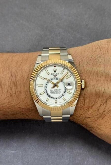 NOS Rolex Sky-Dweller White Dial 18k YG & Steel 42mm Oyster Watch B/P '20 326933