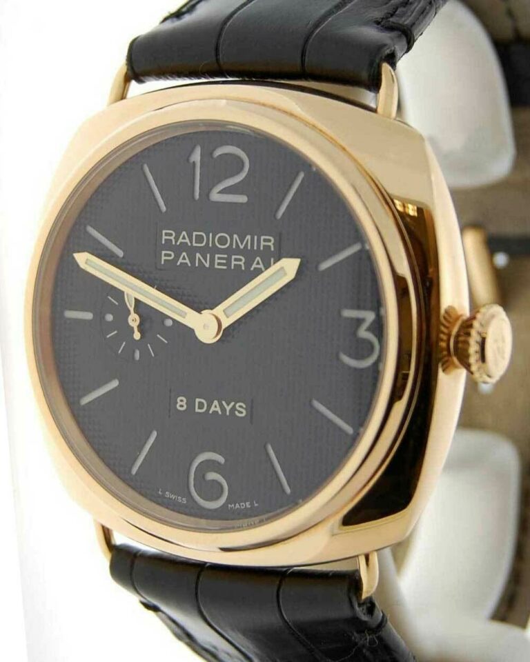 Panerai Radiomir 8 Day 18K Rose Gold Black Dial Mens Watch/ Box G Pam00197