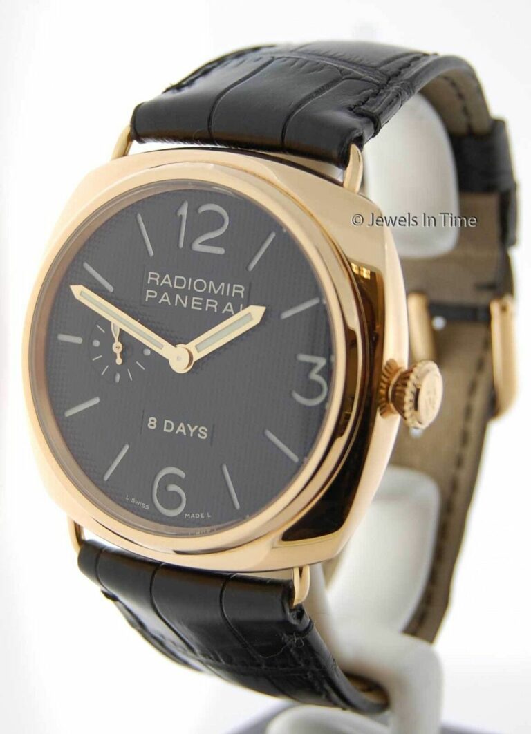 Panerai Radiomir 8 Day 18K Rose Gold Black Dial Mens Watch/ Box G Pam00197