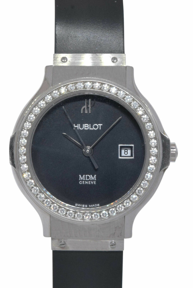 Hublot MDM 18k White Gold 
Diamond Bezel Ladies 28mm Quartz Watch 1392.4.054