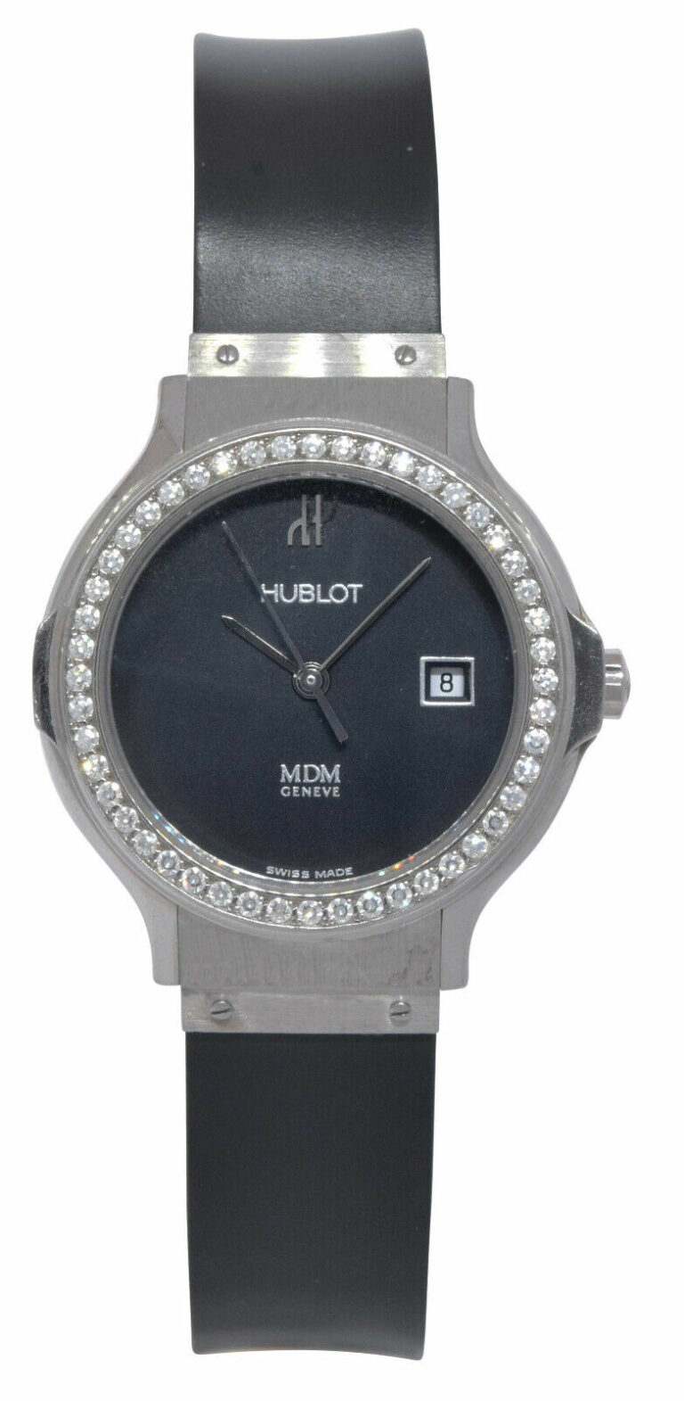 Hublot MDM 18k White Gold 
Diamond Bezel Ladies 28mm Quartz Watch 1392.4.054