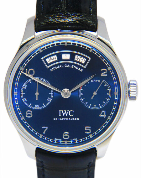 IWC Portugieser Annual Calendar 5035 Steel 7 Days Blue Mens 44mm Watch IW503502