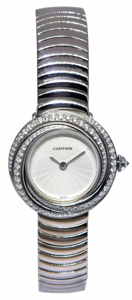 Cartier Trinity 18k WG Diamond Bezel Silver dial Ladies Quartz Watch 2444