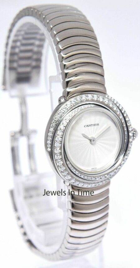 Cartier Trinity 18k WG Diamond Bezel Silver dial Ladies Quartz Watch 2444