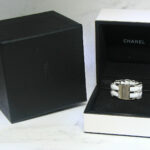 Chanel Ultra Wide 18k White Gold Diamond White Ceramic Ring Size 62 +Box J2645