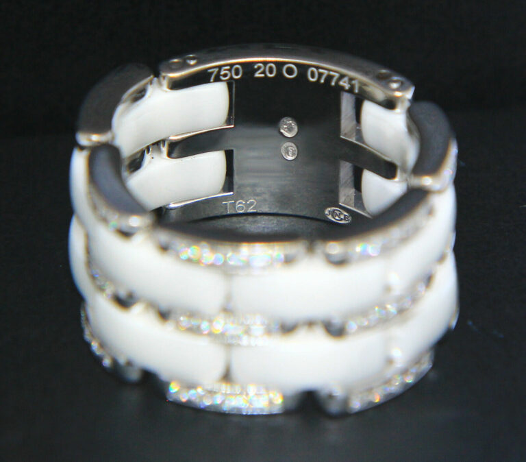 Chanel Ultra Wide 18k White Gold Diamond White Ceramic Ring Size 62 +Box J2645