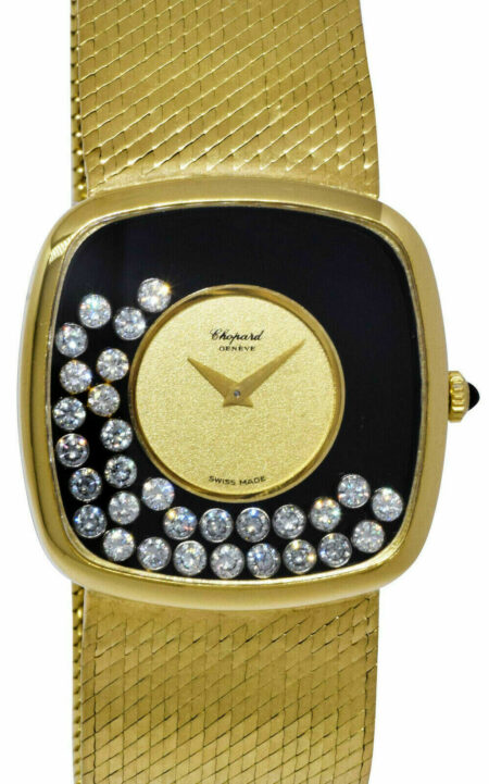 Chopard Happy Diamond 18k Yellow Gold Black Onyx Dial 32mm Manual Watch 2106