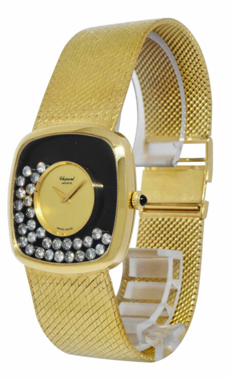 Chopard Happy Diamond 18k Yellow Gold Black Onyx Dial 32mm Manual Watch 2106