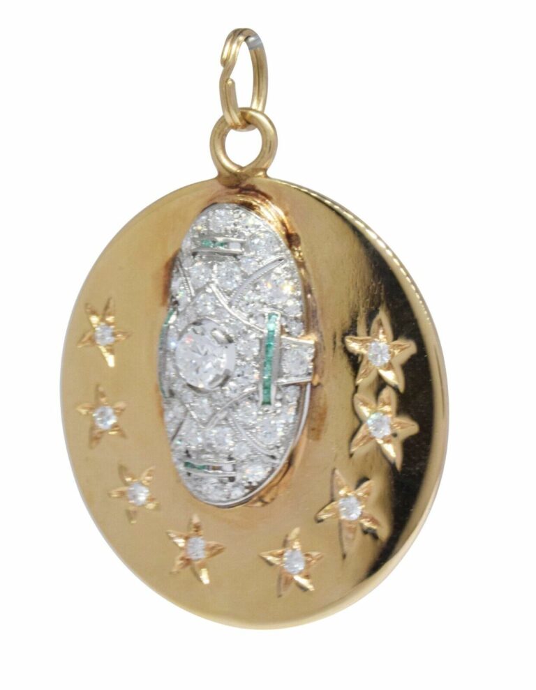 Custom Diamond/Emerald Yellow Gold/Platinum Pendant