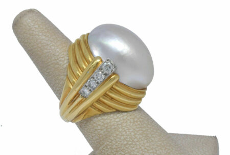 David Webb Mabe Pearl & Diamond 18k Yellow Gold Platinum Cocktail Ring 5.75