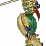 Diamond 
Sapphire Large Enamel Bird Brooch in 18K Yellow Gold