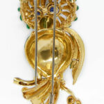 Diamond 
Sapphire Large Enamel Bird Brooch in 18K Yellow Gold