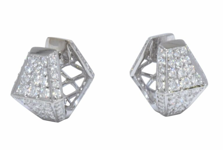 Earrings 18k White Gold Pave Diamond Huggie Earrings