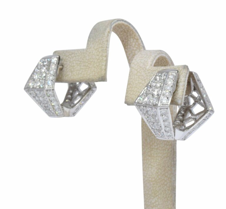 Earrings 18k White Gold Pave Diamond Huggie Earrings