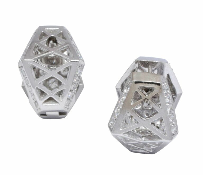 Earrings 18k White Gold Pave Diamond Huggie Earrings