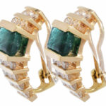 Earrings Ladies 14k Yellow Gold Diamond 
Emerald