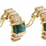 Earrings Ladies 14k Yellow Gold Diamond 
Emerald